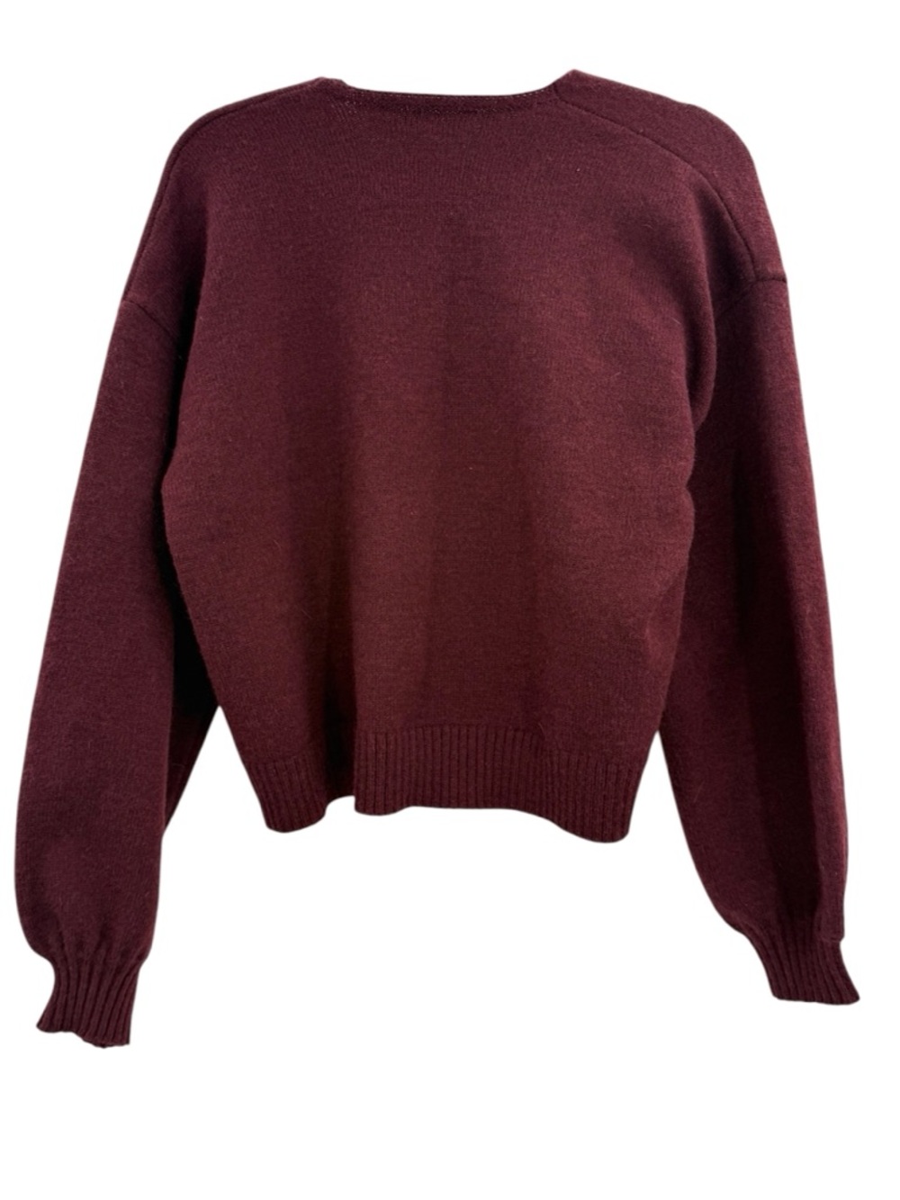 Commense Burgundy Velvet Bow Sweater Cropped Lantern Sleeve Coquette Romantic M - Picture 3 of 15